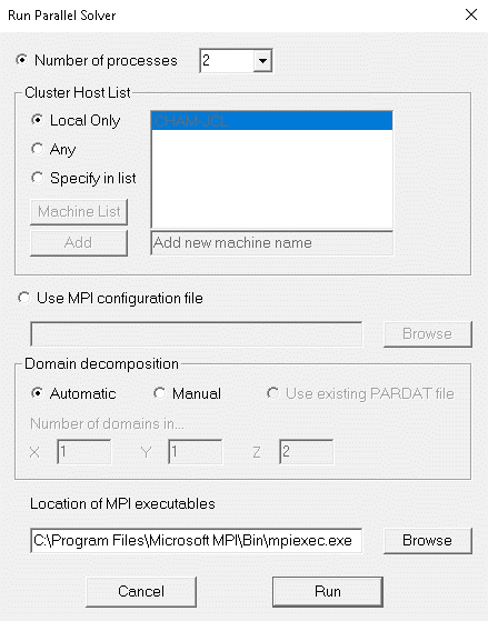 Image: Parallel Solver Dialog